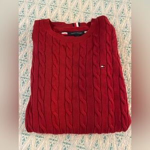 Tommy Hilfiger Men’s Red Fall Winter Crewneck Cableknit Sweater